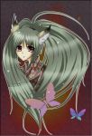  bad_id butterfly fang fox_ears green_hair long_hair michi original ponytail red_eyes 