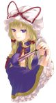  blonde_hair fan hair_ribbon hat highres long_hair mokokosan purple_eyes ribbon solo touhou violet_eyes yakumo_yukari 