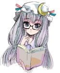  atoshi bespectacled book glasses hat patchouli_knowledge purple_eyes touhou violet_eyes 