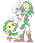  black_eyes blonde_hair carrying earrings gloves hat jewelry link multiple_persona nintendo ocarina_of_time pointy_ears smile the_legend_of_zelda toon_link twilight_princess wind_waker wolf 