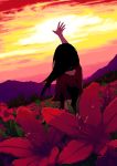  field flower hands long_hair original outstretched_arm outstretched_hand reaching sky sunset yukihiko 
