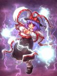hat lightning long_skirt nagae_iku purple_hair red_eyes ribbon sankuma short_hair skirt touhou