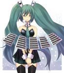  aki_(mare_desiderii) card clubs diamond diamond_(shape) floating floating_card gradient_hair green_eyes hatsune_miku heart long_hair multicolored_hair solo spade thighhighs twintails very_long_hair vocaloid 