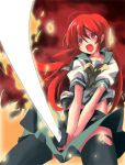  red_eyes red_hair redhead school_uniform shakugan_no_shana shana sword thighhighs weapon 