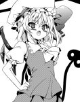  fang flandre_scarlet hama_chon hand_on_hip hat laevatein monochrome open_mouth solo touhou 