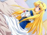  bed blonde_hair blue_eyes blush hair_ornament long_hair queen very_long_hair 