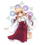  blonde_hair fox_ears hakama japanese_clothes kt2 miko original red_eyes tail wind_chime 