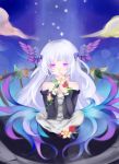  dress flower gwendolyn hair_down head_wings headwings long_hair odin_sphere purple_eyes souka_(souspirit) violet_eyes white_hair wings 