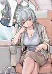  breasts casual chin_rest cleavage crossed_legs glasses jeans magazine pantyhose reading rozen_maiden rozenweapon silver_hair sitting sleeves_rolled_up suigintou train train_interior 