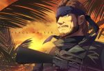  big_boss blue_eyes brown_hair eyepatch facial_hair gun headband hinoe metal_gear_solid military military_uniform uniform weapon 