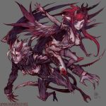  blue_eyes breasts claws cleavage horns monster_girl original redhead yilee 