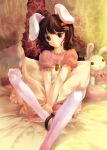  :x bad_id bed brown_eyes brown_hair bunny_ears hair_ornament hairclip heart inaba_tewi lilithbloody pantyhose pillow rabbit_ears sitting stuffed_animal stuffed_toy touhou v_arms white_legwear white_pantyhose 
