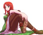  china_dress chinadress chinese_clothes crossed_legs green_eyes hong_meiling pantyhose red_hair redhead sitting smile stretch touhou verynezumi 