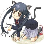  animal_ears black_hair blush brown_eyes buntan cat_ears cat_pose k-on! long_hair nakano_azusa paw_pose school_uniform shoes skirt socks solo tail twintails uwabaki 