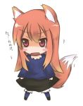 bad_id blush brown_hair chibi dress holo komaki long_hair lowres open_mouth red_eyes skirt spice_and_wolf tail tears wolf_ears 