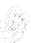  hands hidari_kagetora highres hug monochrome multiple_girls original school_uniform serafuku sketch yuri 