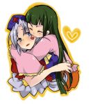  biting ear_biting hands hat heart houraisan_kaguya hug kiss kuzumiya_yuyu long_hair multiple_girls silver_hair touhou yagokoro_eirin yuri 