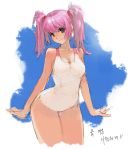  kamdia korean one-piece one-piece_swimsuit original pink_hair swimsuit translated twintails wide_hips 