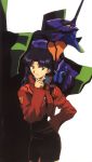  artbook eva_01 highres katsuragi_misato neon_genesis_evangelion official_art purple_hair sadamoto_yoshiyuki scan uniform 