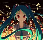  detached_sleeves hatsune_miku long_hair musical_note red_eyes saya_(temporubato) twintails vocaloid 
