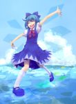  cirno hanaji outstretched_arms ribbon short_hair spread_arms touhou wings 