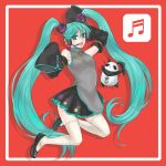  aqua_eyes aqua_hair china_dress chinadress chinese_clothes detached_sleeves hatsune_miku headphones headset long_hair microphone musical_note panda project_diva skirt smile stuffed_animal stuffed_toy thigh-highs thighhighs twintails very_long_hair vocaloid zettai_ryouiki 