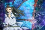  bow butterfly_wings dress fairy hair_bow sai-go sky solo star_(sky) star_sapphire starry_sky touhou wings yellow_eyes 