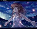  brown_hair clannad dress girl_from_the_illusionary_world moonknives mutsuki_(moonknives) outstretched_arms sparkle spread_arms 