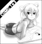  competition_swimsuit dolphin flat_chest inflatable_raft long_hair monochrome on_stomach one-piece_swimsuit original swimsuit tk4 twintails 