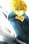  blonde_hair blue_eyes hoodie kingdom_hearts kingdom_hearts_358/2_days male meru motion_blur organization_xiii roxas solo sword weapon zipper 