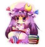  book chibi crescent hat long_hair mineko patchouli_knowledge purple_eyes purple_hair solo touhou violet_eyes 