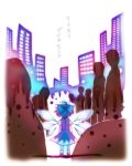  bow cirno city crowd dress from_behind hair_bow iosys megumiya short_hair touhou translated wings 