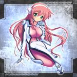  aqua_eyes arm_support blush bodysuit breasts clockup green_eyes hairband large_breasts long_hair pilot_suit pink_hair shiny shiny_clothes sitting skin_tight smile solo very_long_hair yukie_gouri zwei_worter 
