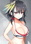  1girl bikini black_hair breasts cleavage commentary_request hair_ornament kantai_collection large_breasts naitou_ryuu open_mouth red_eyes short_hair solo swimsuit yamashiro_(kantai_collection) 