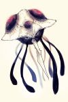  artist_request black_eyes blurry depth_of_field full_body highres jellyfish limited_palette looking_at_viewer no_humans pokemon pokemon_(creature) pokemon_(game) pokemon_rgby simple_background tentacles tentacruel yellow_background 