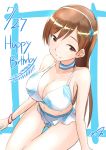  1girl bikini breasts brown_eyes brown_hair cleavage hairband happy_birthday highres idolmaster idolmaster_cinderella_girls long_hair nitta_minami smile solo swimsuit wattsu 