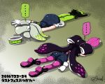  ... 2girls aori_(splatoon) black_shoes commentary_request cousins dated exhausted hair_ornament hotaru_(splatoon) lying multiple_girls on_stomach pantyhose shoes shorts skirt splatoon spoken_ellipsis tentacle_hair translated usa_(dai9c_carnival) 