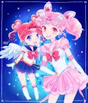  2016 2girls :d bishoujo_senshi_sailor_moon blue_background blue_eyes blue_skirt boots bow brooch chibi_chibi chibi_usa choker dated double_bun drill_hair earrings elbow_gloves gloves heart heart_earrings jewelry knee_boots looking_at_viewer magical_girl multiple_girls open_mouth pink_hair pink_skirt pleated_skirt puffy_sleeves red_bow red_eyes redhead sailor_chibi_chibi sailor_chibi_moon sailor_collar sailor_senshi saki_(hxaxcxk) short_hair signature skirt smile star star_earrings super_sailor_chibi_moon_(stars) tiara twin_drills twintails white_boots white_gloves 