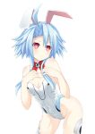  1girl absurdres ahoge animal_ears bare_shoulders blanc blue_eyes bow bowtie breasts bunnysuit colored detached_collar fake_animal_ears gene_(gear_gene) highres neptune_(series) rabbit_ears red_eyes solo symbol-shaped_pupils white_heart wrist_cuffs 