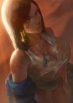  1girl absurdres berserkerz black_hair blizzard_(company) blue_clothes blue_coat breasts brown_background brown_eyes cleavage coat dark_skin dog_tags egyptian eye_of_horus gleam gold hair_ornament hair_rings highres hot large_breasts looking_at_viewer midriff navel overwatch pharah_(overwatch) shiny shiny_skin solo sweat sweating sweating_profusely tank_top wet wet_clothes white_clothes 