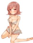  1girl blush breasts commentary_request dangan_ronpa flipped_hair highres koretsuna nanami_chiaki pink_eyes pink_hair sitting solo super_dangan_ronpa_2 swimsuit wariza 