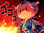  1boy blush_stickers commentary_request fire from_below hat japanese_clothes male_focus mirusa smile solo swordsmith_(touken_ranbu) touken_ranbu |_| 