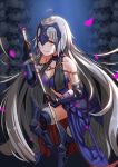  1girl armor blonde_hair breasts fate/grand_order fate_(series) headpiece jeanne_alter long_hair looking_at_viewer petals ruler_(fate/apocrypha) ruler_(fate/grand_order) smile solo sword thigh-highs weapon yellow_eyes zhanzheng_zi 