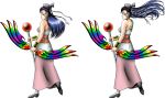  back bare_back blue_eyes blue_hair bow_(weapon) bracelet choker dragon_quest dragon_quest_v dress earrings flora glare hair_ribbon jewelry leg_up looking_at_viewer looking_back professormegaman sceptre sideboob smile standing_on_one_leg wavy_hair weapon 