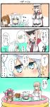  4koma 5girls akatsuki_(kantai_collection) animal_ears black_hair blue_eyes breasts brown_hair comic commentary_request flat_cap graf_zeppelin_(kantai_collection) hat hibiki_(kantai_collection) highres ikazuchi_(kantai_collection) inazuma_(kantai_collection) innertube iron_cross kantai_collection kemonomimi_mode large_breasts long_hair military military_uniform multiple_girls nonono_(mino) partially_submerged school_uniform serafuku short_hair translated twintails uniform verniy_(kantai_collection) wading_pool 