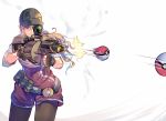  /\/\/\ 1girl aiming ammunition baseball_cap belt belt_pouch black_gloves brown_legwear cowboy_shot daito dress female_protagonist_(pokemon_go) fingerless_gloves firing gloves green_hat grenade_launcher gun hair_between_eyes hat holding holding_gun holding_weapon leggings long_hair milkor_mgl motion_lines original poke_ball pokemon pokemon_go ponytail red_dress rifle short_sleeves simple_background sniper_rifle solo violet_eyes weapon white_background 