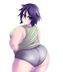 &gt;:( 1girl ass back bare_arms black_panties breasts camisole fat from_behind frown hand_on_hip kukuru large_breasts looking_at_viewer original panties pout purple_hair short_hair sleeveless solo thighs underwear violet_eyes 