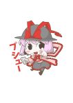 1girl alcohol beer blush_stickers chibi hat nagae_iku purple_hair shawl short_hair skirt touhou zannen_na_hito