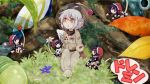  astronaut buna_shimeji_(keymush) commentary_request doremy_sweet flower forest grass hat kishin_sagume multiple_girls nature nightcap pikmin pom_pom_(clothes) silver_hair tail touhou wings 