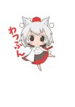  1girl animal_ears blush_stickers hat inubashiri_momiji short_hair tail tokin_hat touhou white_hair wolf_ears wolf_tail zannen_na_hito 